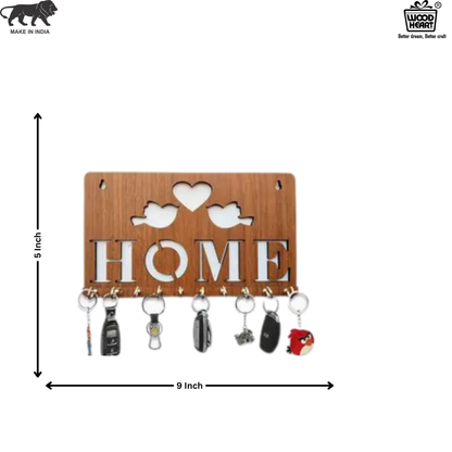 Wooden “HOME” Love Birds Key Holder – Wall Mounted Organizer