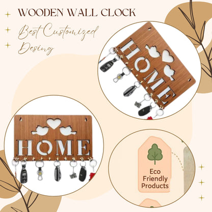 Wooden “HOME” Love Birds Key Holder – Wall Mounted Organizer