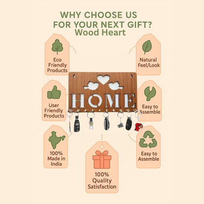 Wooden “HOME” Love Birds Key Holder – Wall Mounted Organizer