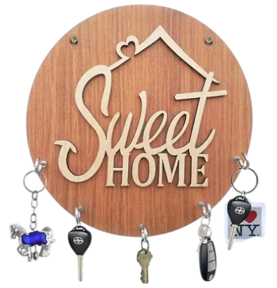 Wooden “Sweet Home” Round Key Holder – Wall Hanging Organizer