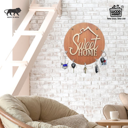 Wooden “Sweet Home” Round Key Holder – Wall Hanging Organizer