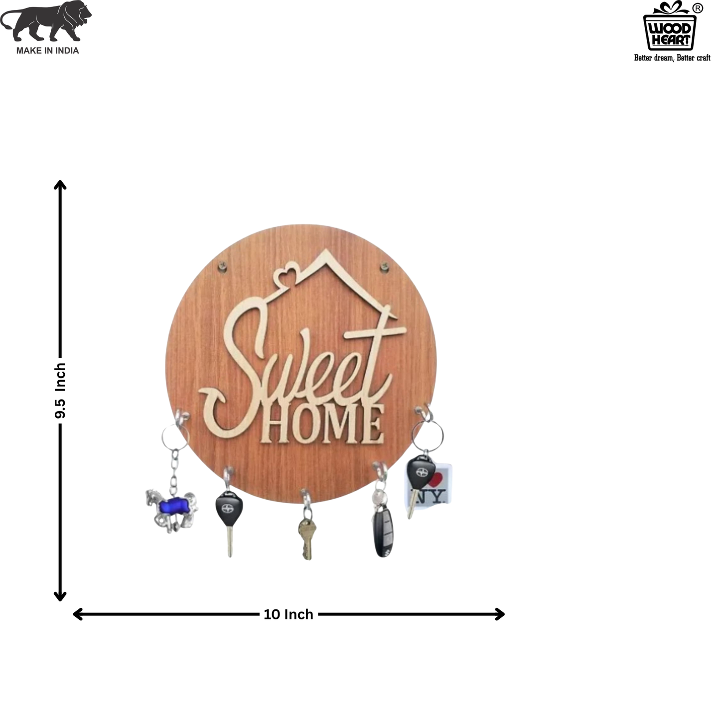 Wooden “Sweet Home” Round Key Holder – Wall Hanging Organizer