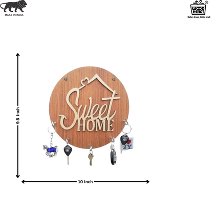 Wooden “Sweet Home” Round Key Holder – Wall Hanging Organizer
