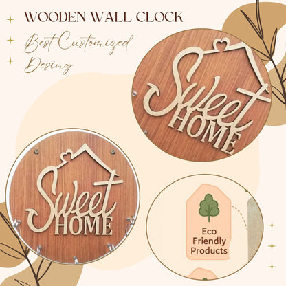 Wooden “Sweet Home” Round Key Holder – Wall Hanging Organizer