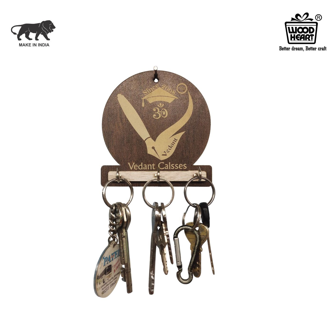 Vedant Classes Logo Wooden Key Holder – Custom Engraved Branding Piece