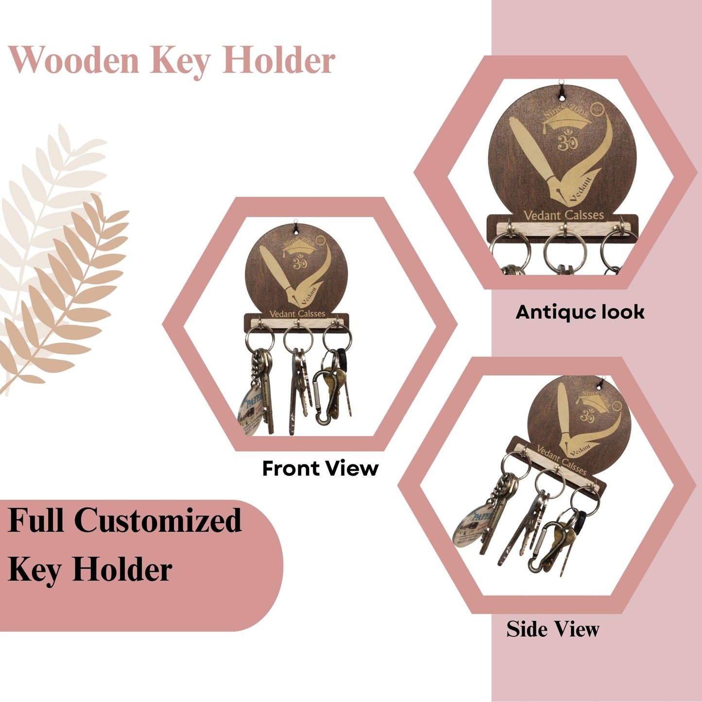 Vedant Classes Logo Wooden Key Holder – Custom Engraved Branding Piece