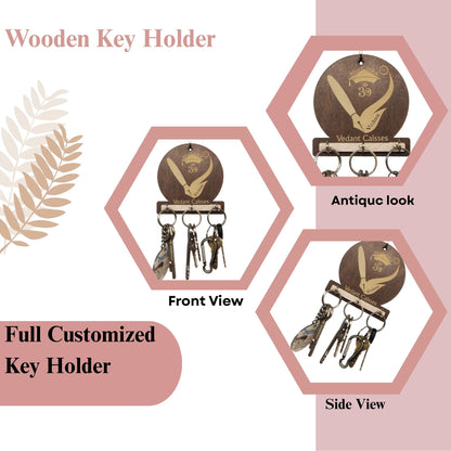 Vedant Classes Logo Wooden Key Holder – Custom Engraved Branding Piece