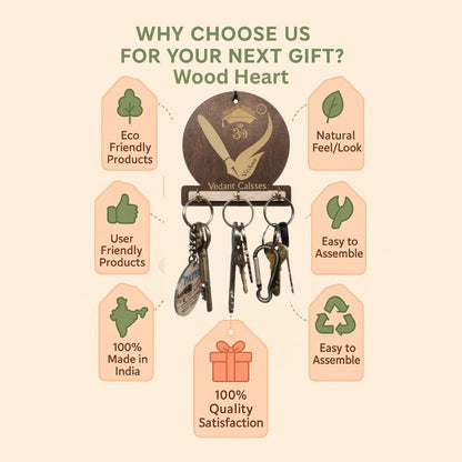 Vedant Classes Logo Wooden Key Holder – Custom Engraved Branding Piece