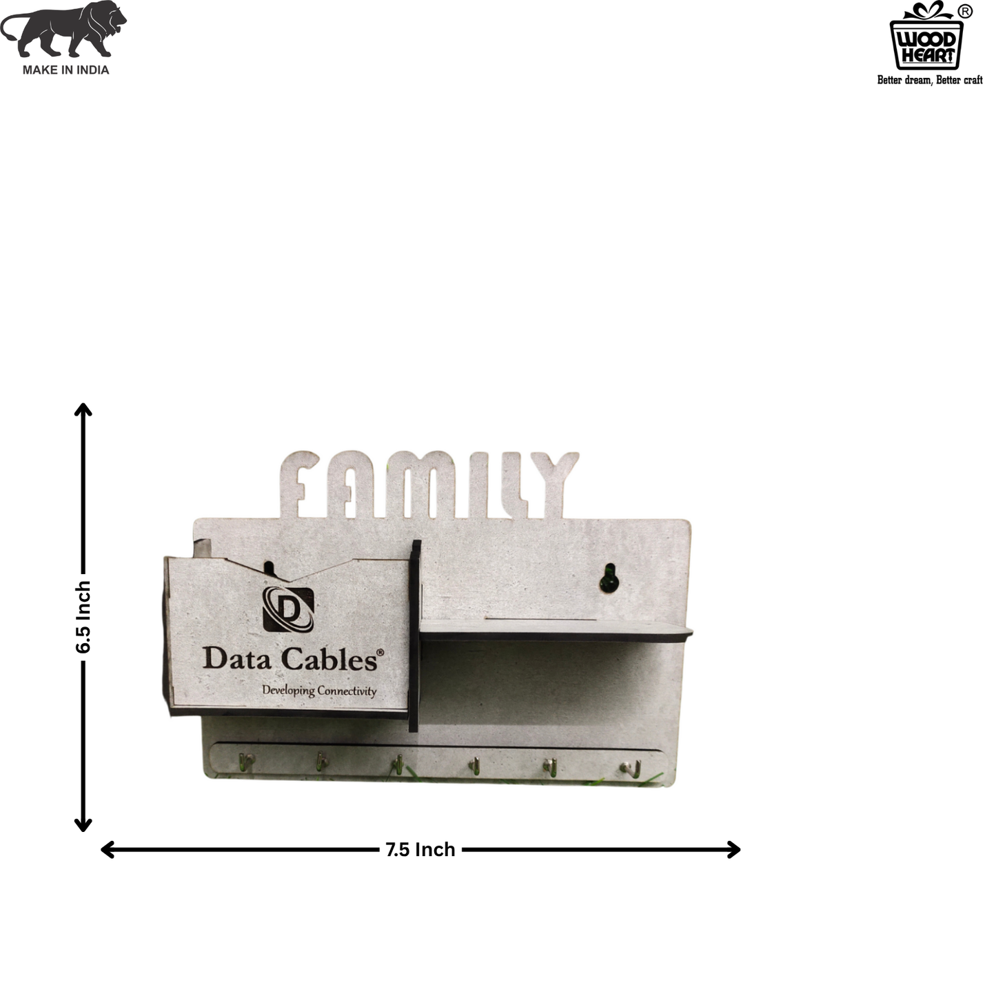 FAMILY Wall Mounted Key Holder & Mail Organizer – With Branding Pocket