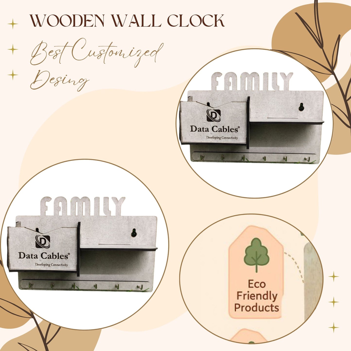 FAMILY Wall Mounted Key Holder & Mail Organizer – With Branding Pocket