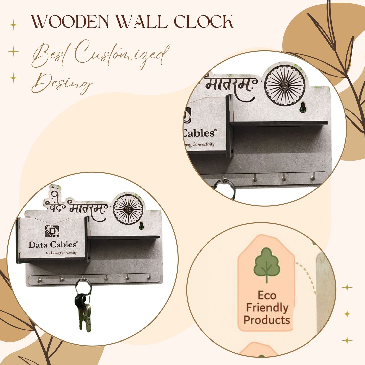 "Vande Mataram" Wall Organizer & Key Holder – Patriotic Edition