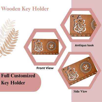 WoodHeart Divine Ganesha & Om Wooden Key Holder – 10 Hook Wall Organizer