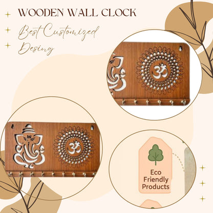 WoodHeart Divine Ganesha & Om Wooden Key Holder – 10 Hook Wall Organizer