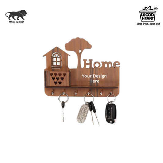 WoodHeart “Home” Personalized Wooden Key Holder – 6 Hook Wall Organizer
