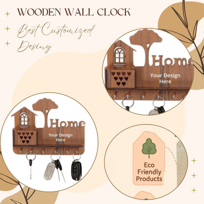 WoodHeart “Home” Personalized Wooden Key Holder – 6 Hook Wall Organizer