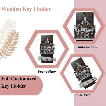 WoodHeart KGN Dome Design Wooden Key Holder – 3 Hook Wall Mount