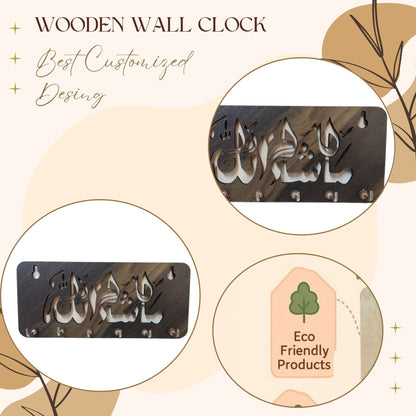 WoodHeart “Masha Allah” Islamic Wooden Key Holder – 6 Hook Wall Mount
