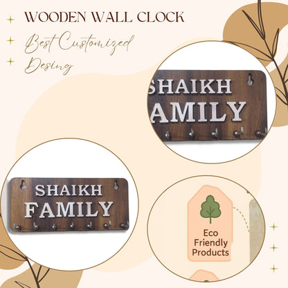 WoodHeart “SHAIKH FAMILY” Personalized Wooden Key Holder – 8 Hook Organizer