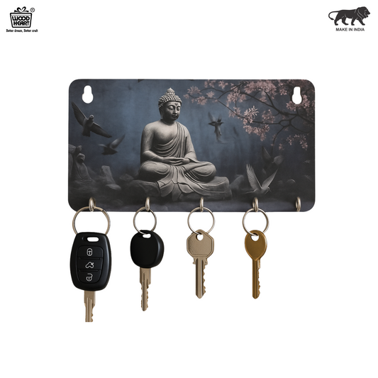 WoodHeart “Buddha Serenity” Wooden Key Holder – 5 Hook Organizer