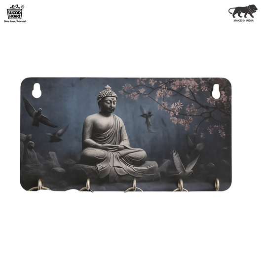WoodHeart “Buddha Serenity” Wooden Key Holder – 5 Hook Organizer