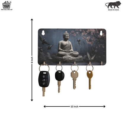 WoodHeart “Buddha Serenity” Wooden Key Holder – 5 Hook Organizer