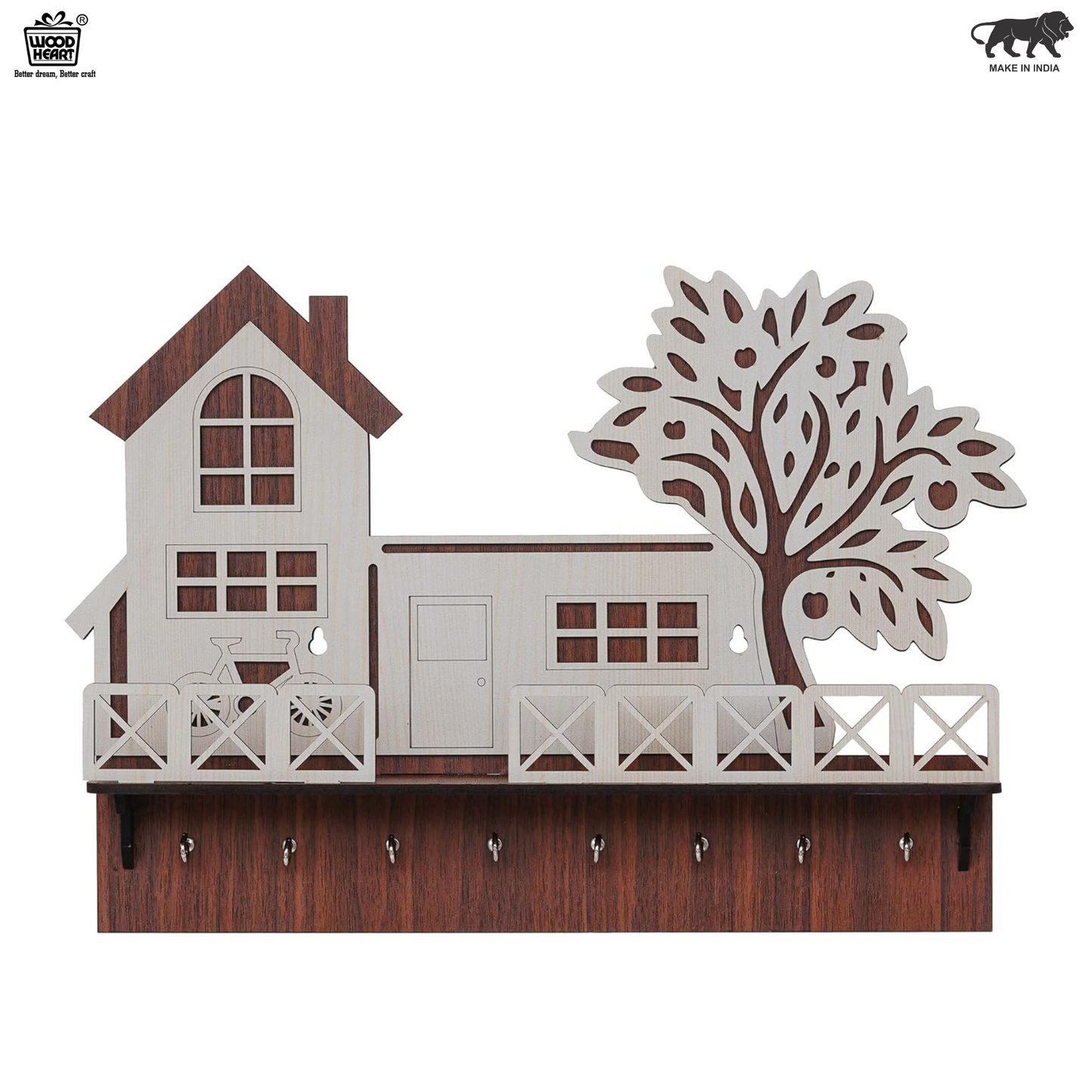 WoodHeart “Dream Home” Wooden Key Holder – 10 Hook Wall Organizer