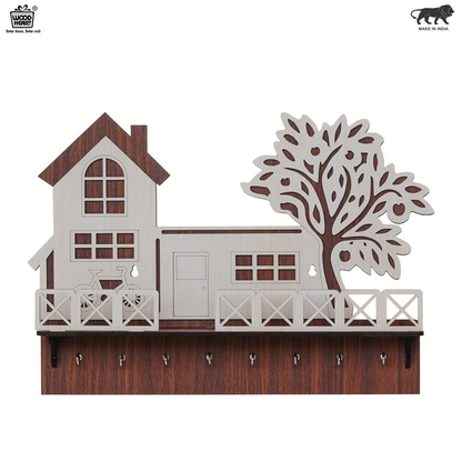 WoodHeart “Dream Home” Wooden Key Holder – 10 Hook Wall Organizer