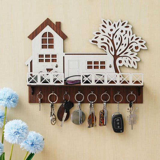 WoodHeart “Dream Home” Wooden Key Holder – 10 Hook Wall Organizer