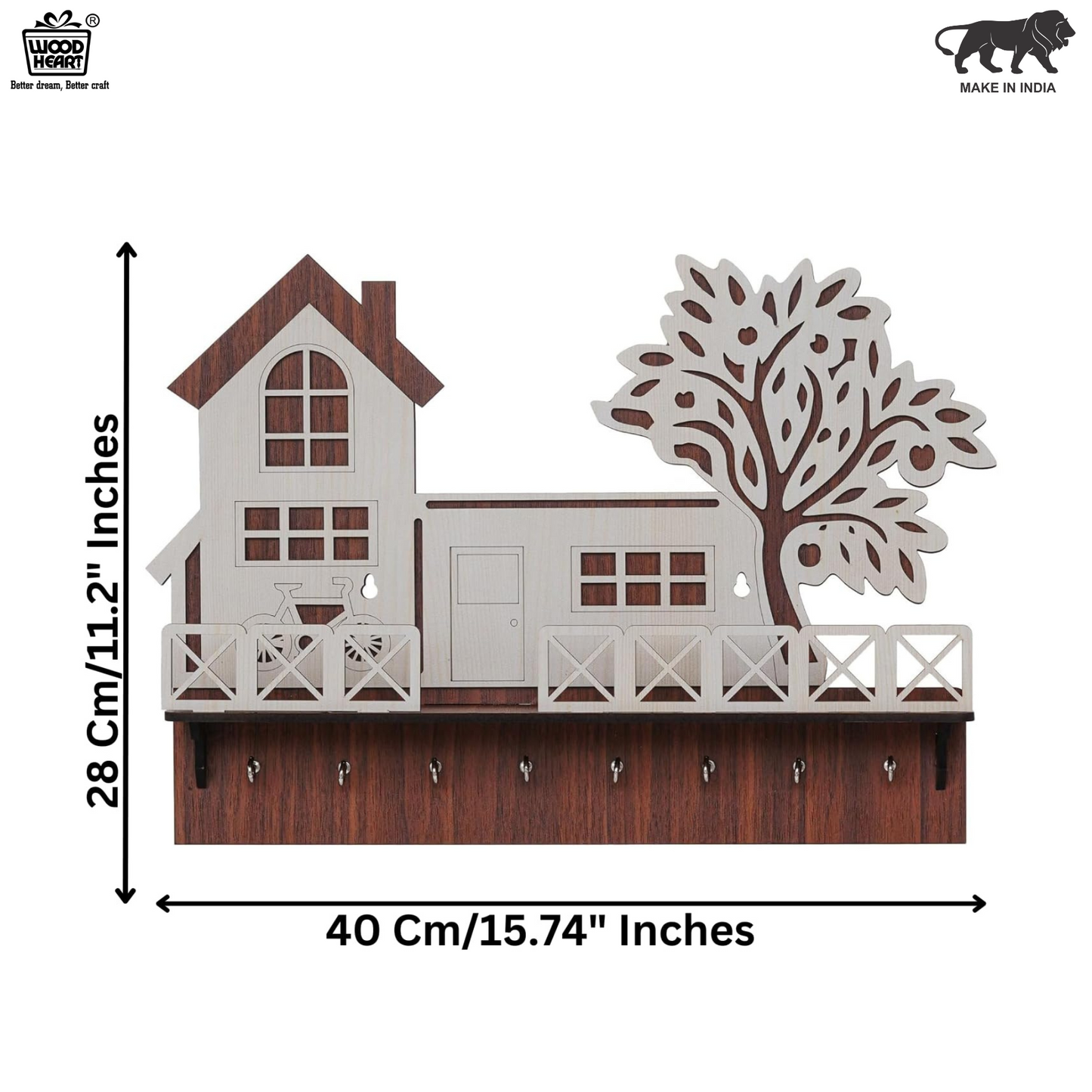 WoodHeart “Dream Home” Wooden Key Holder – 10 Hook Wall Organizer