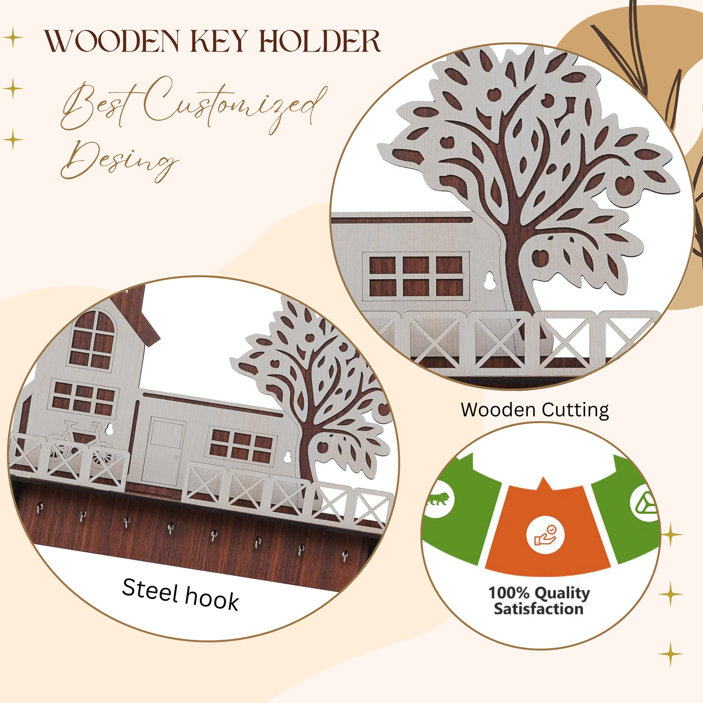 WoodHeart “Dream Home” Wooden Key Holder – 10 Hook Wall Organizer