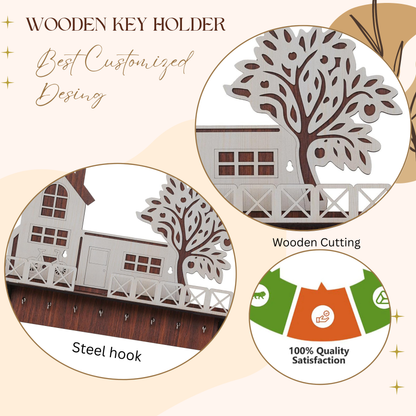 WoodHeart “Dream Home” Wooden Key Holder – 10 Hook Wall Organizer