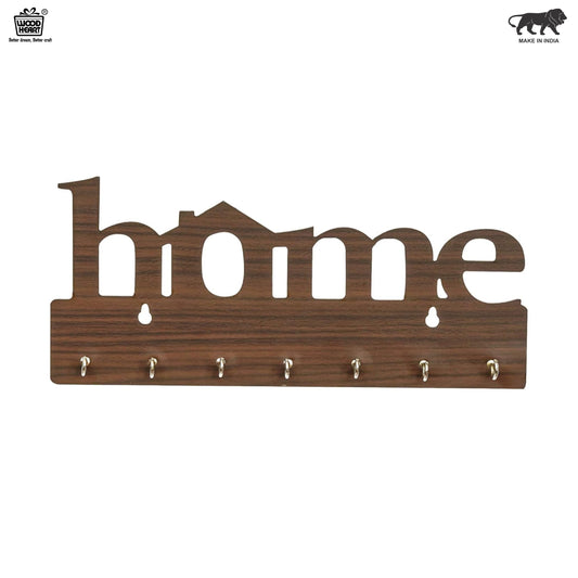 WoodHeart “Home” Cutout Wooden Key Holder – 8 Hook Wall Organizer
