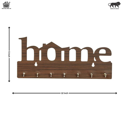 WoodHeart “Home” Cutout Wooden Key Holder – 8 Hook Wall Organizer