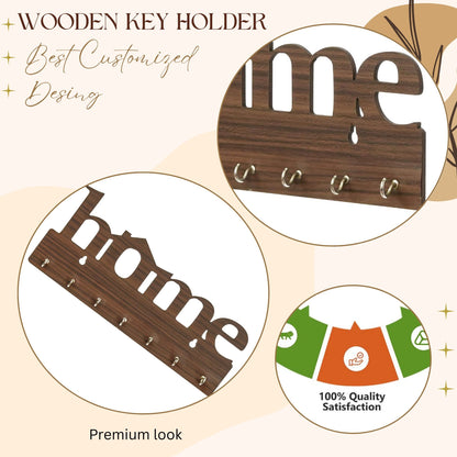 WoodHeart “Home” Cutout Wooden Key Holder – 8 Hook Wall Organizer