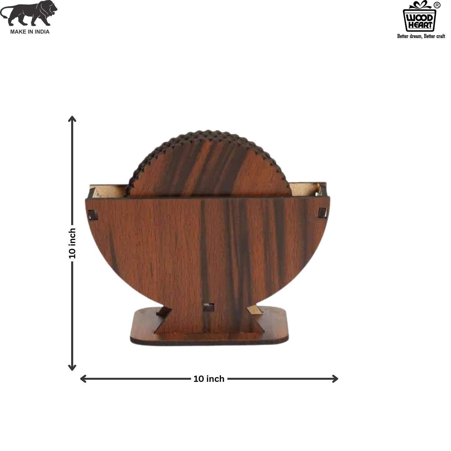 Wooden Dark Finish Round Coaster Set with Elegant Holder – 6 Pieces