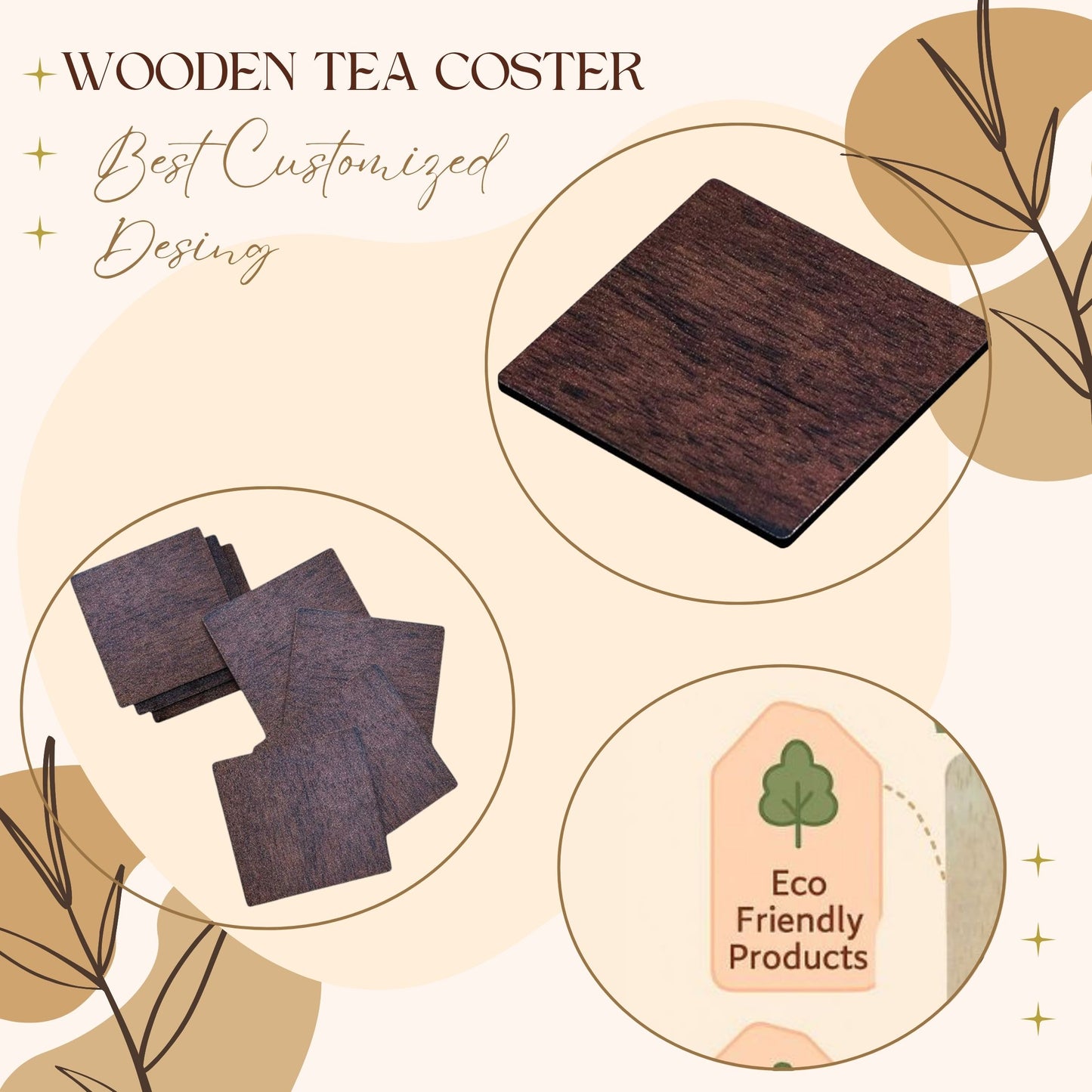Wooden Dark Finish Square Coaster – Single Piece