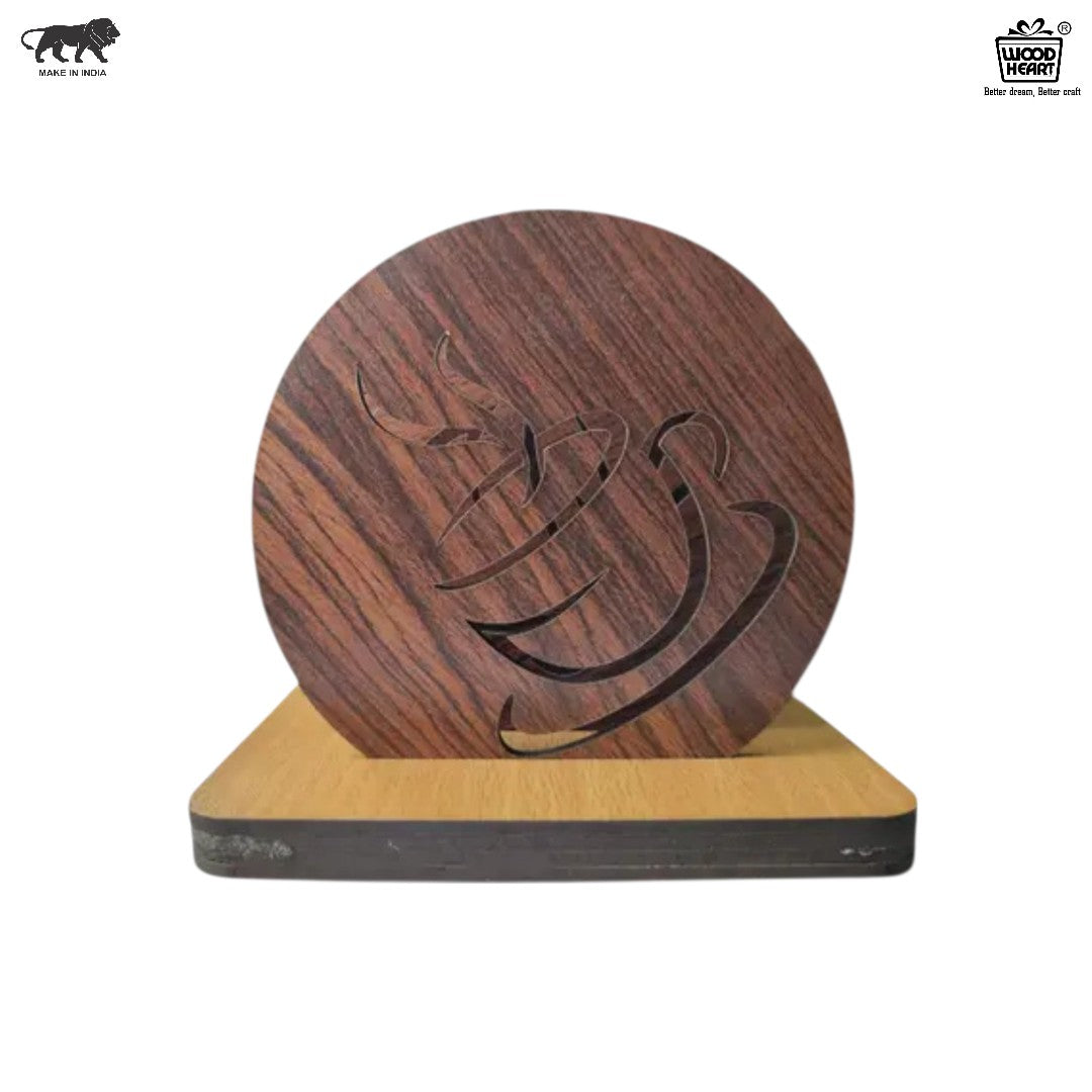 Wooden Round Coaster with Coffee Cup Cut-Out – Single Piece