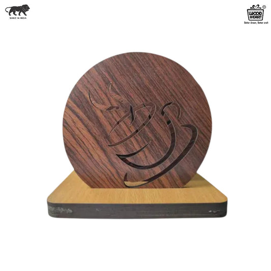 Wooden Round Coaster with Coffee Cup Cut-Out – Single Piece