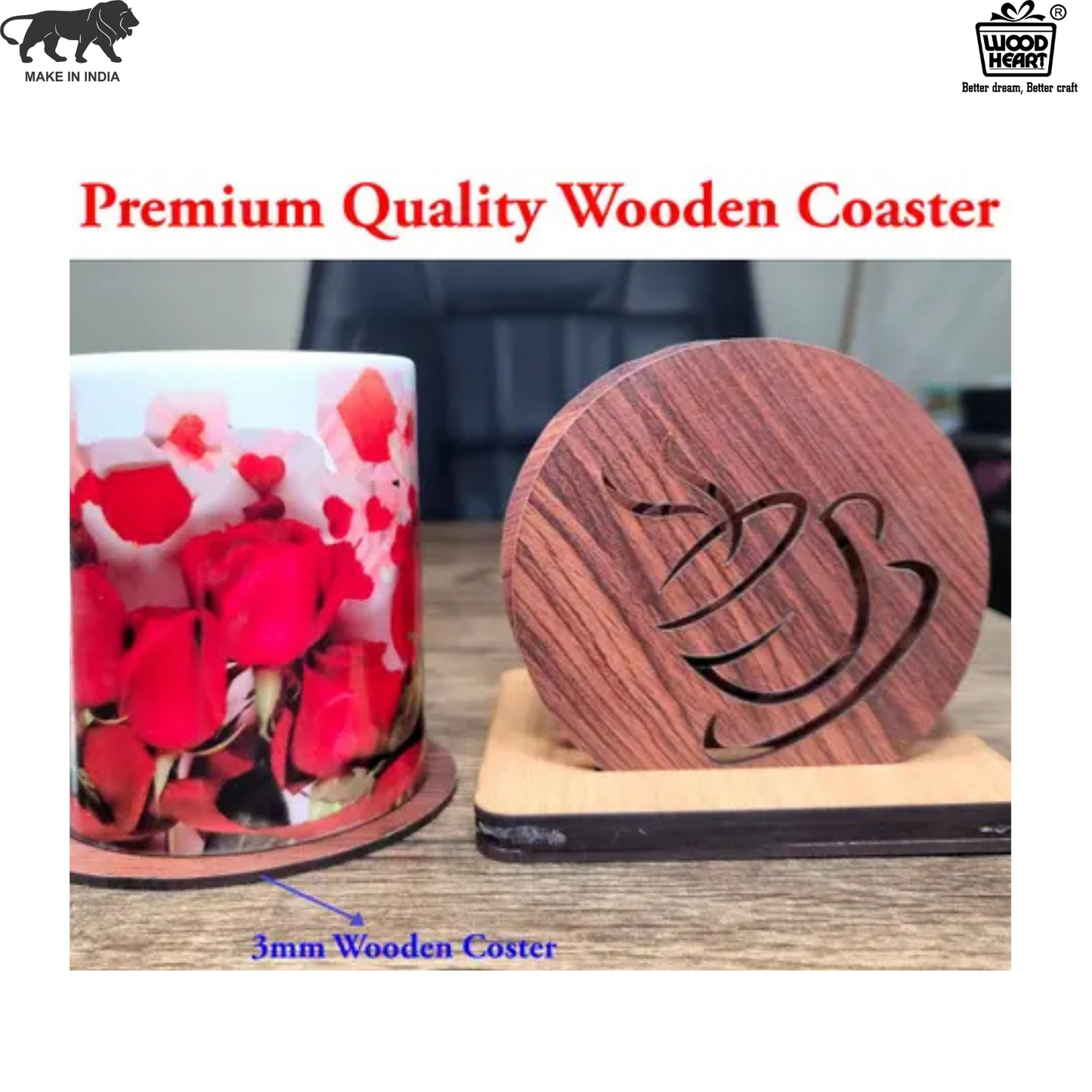 Wooden Round Coaster with Coffee Cup Cut-Out – Single Piece