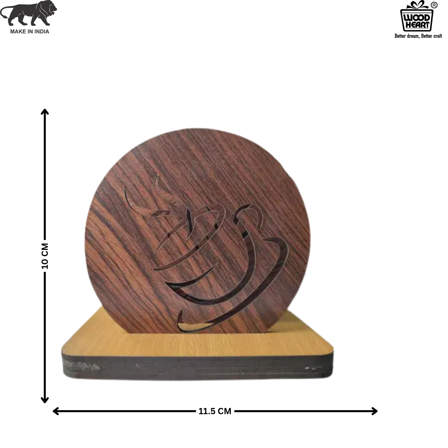 Wooden Round Coaster with Coffee Cup Cut-Out – Single Piece