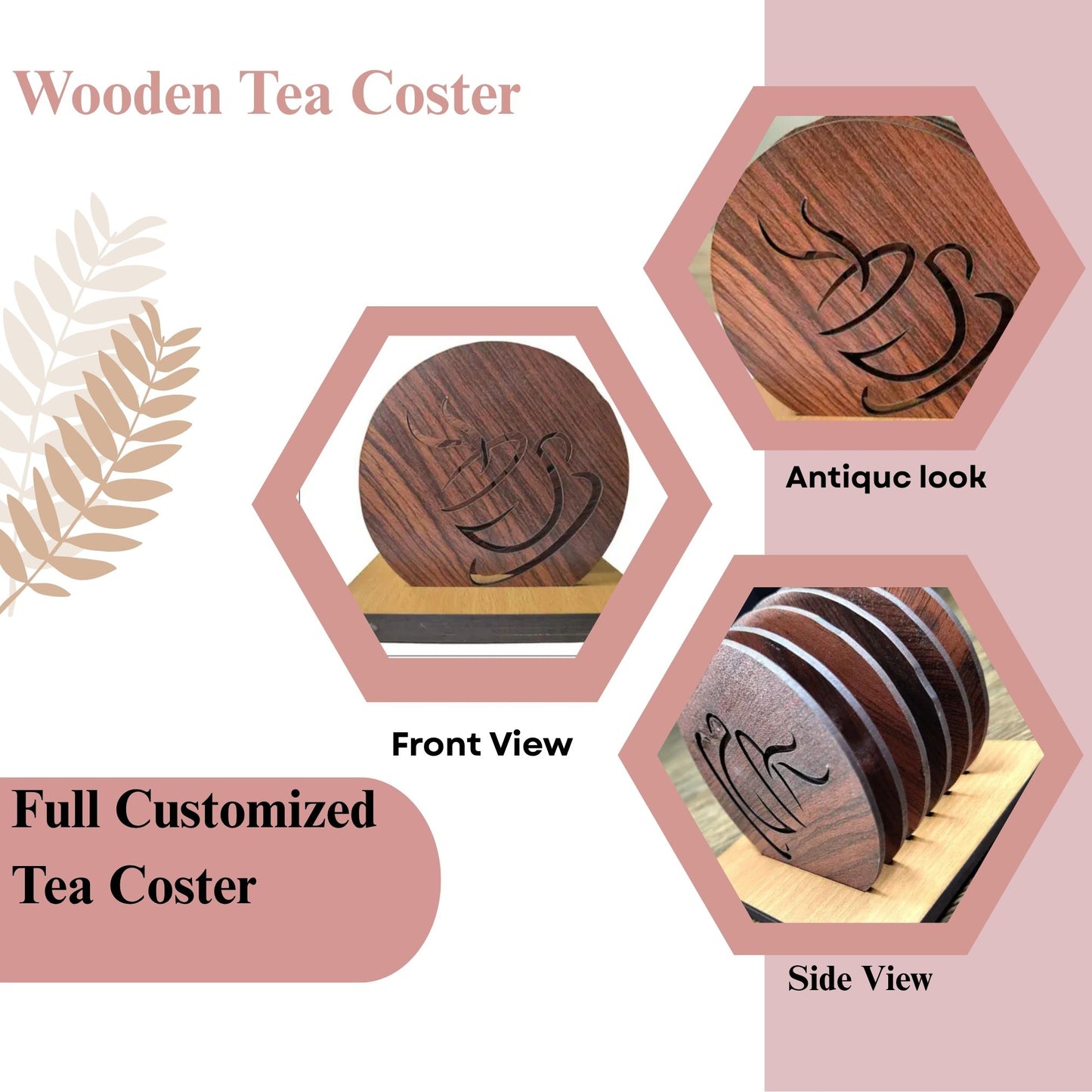 Wooden Round Coaster with Coffee Cup Cut-Out – Single Piece