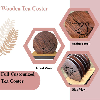 Wooden Round Coaster with Coffee Cup Cut-Out – Single Piece