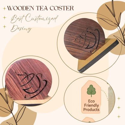 Wooden Round Coaster with Coffee Cup Cut-Out – Single Piece