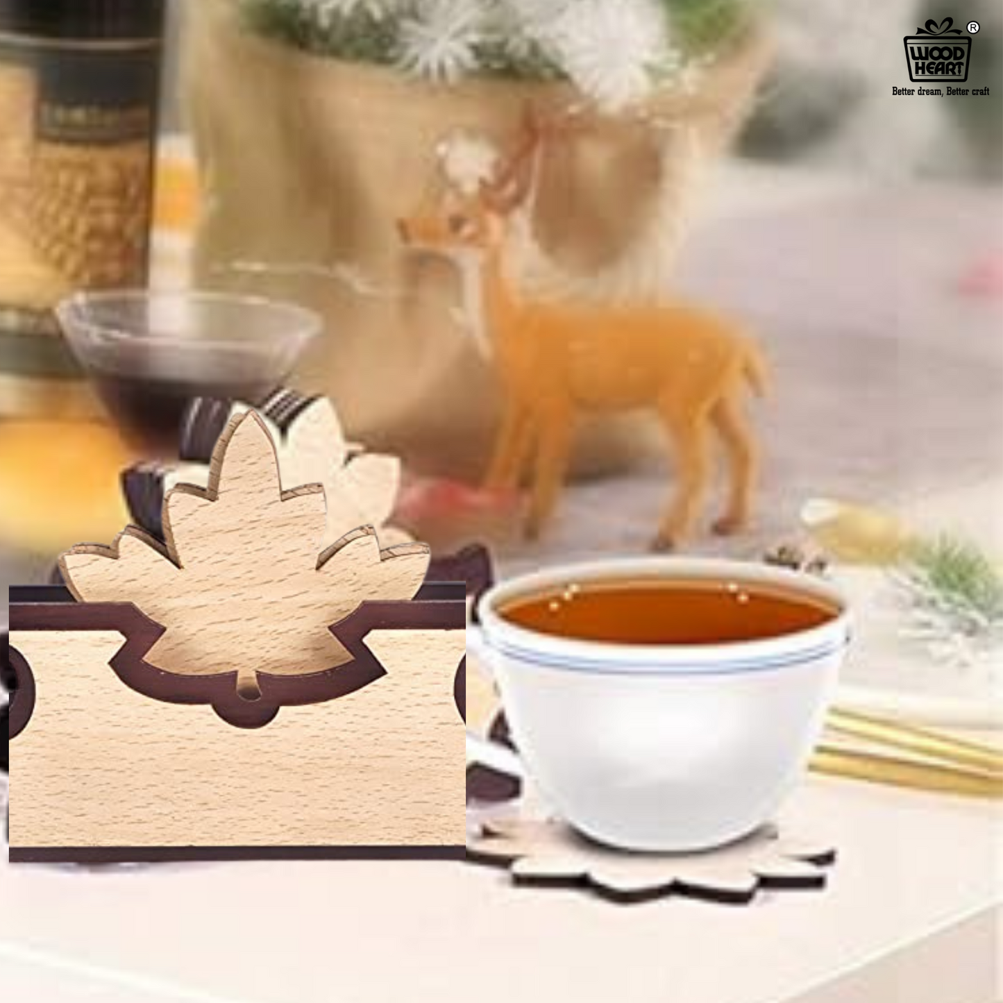 Wooden Maple Leaf Napkin Holder – Dual Tone Finish