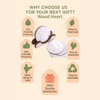 Wooden Round Coaster Set with Holder – Whitewashed Finish