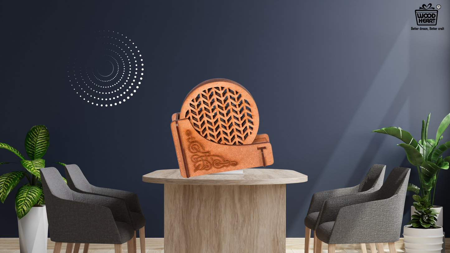 Wooden Round Coaster Set with Chevron Cutwork and Artistic Holder – Natural Finish