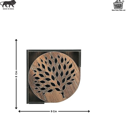 Wooden Round Coaster Set with Tree of Life Cutwork Design
