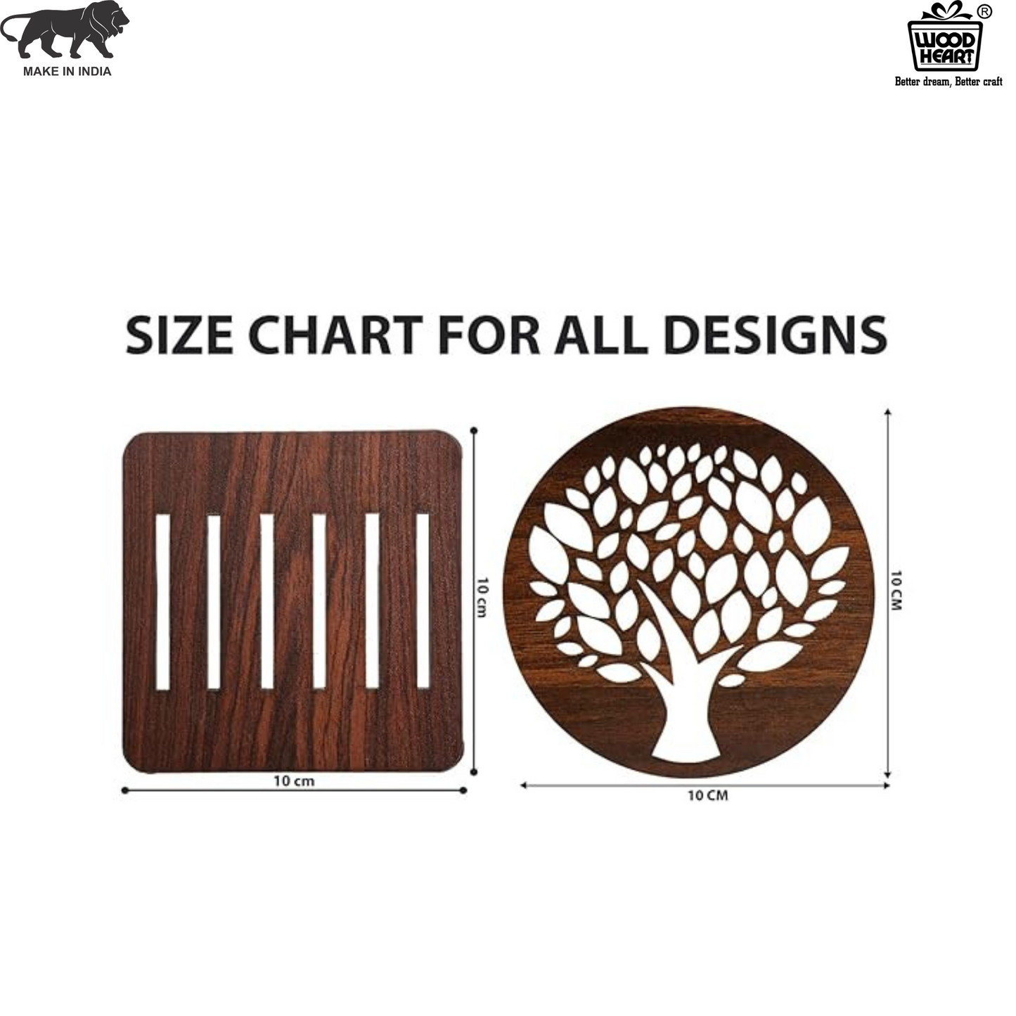 Wooden Round Coaster Set with Modern Cut Ring Design & Stand