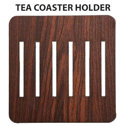 Wooden Round Coaster Set with Modern Cut Ring Design & Stand
