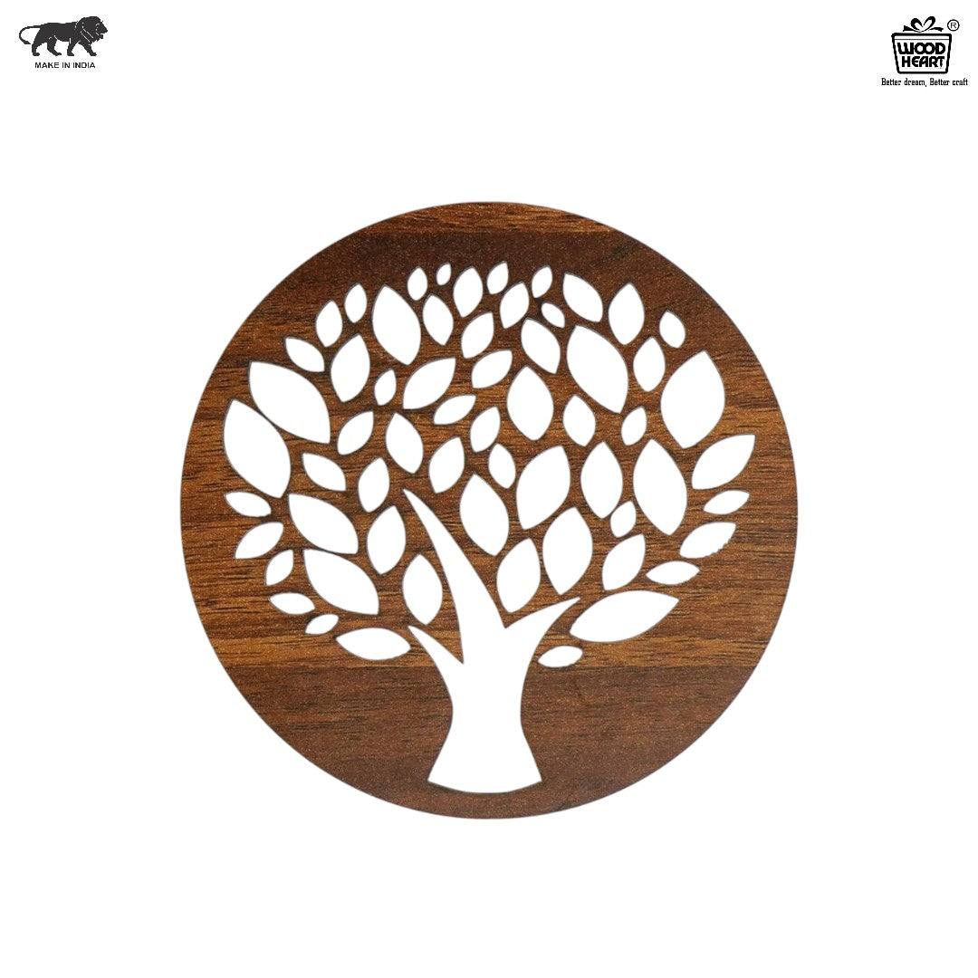Wooden Round Coaster with Tree of Life Cutwork Design